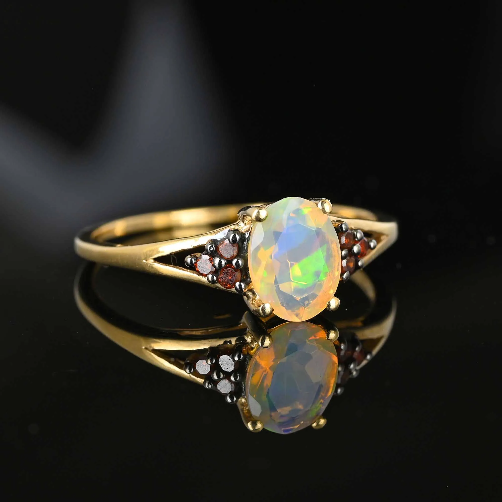 Vintage Red Diamond Jelly Opal Ring in Gold