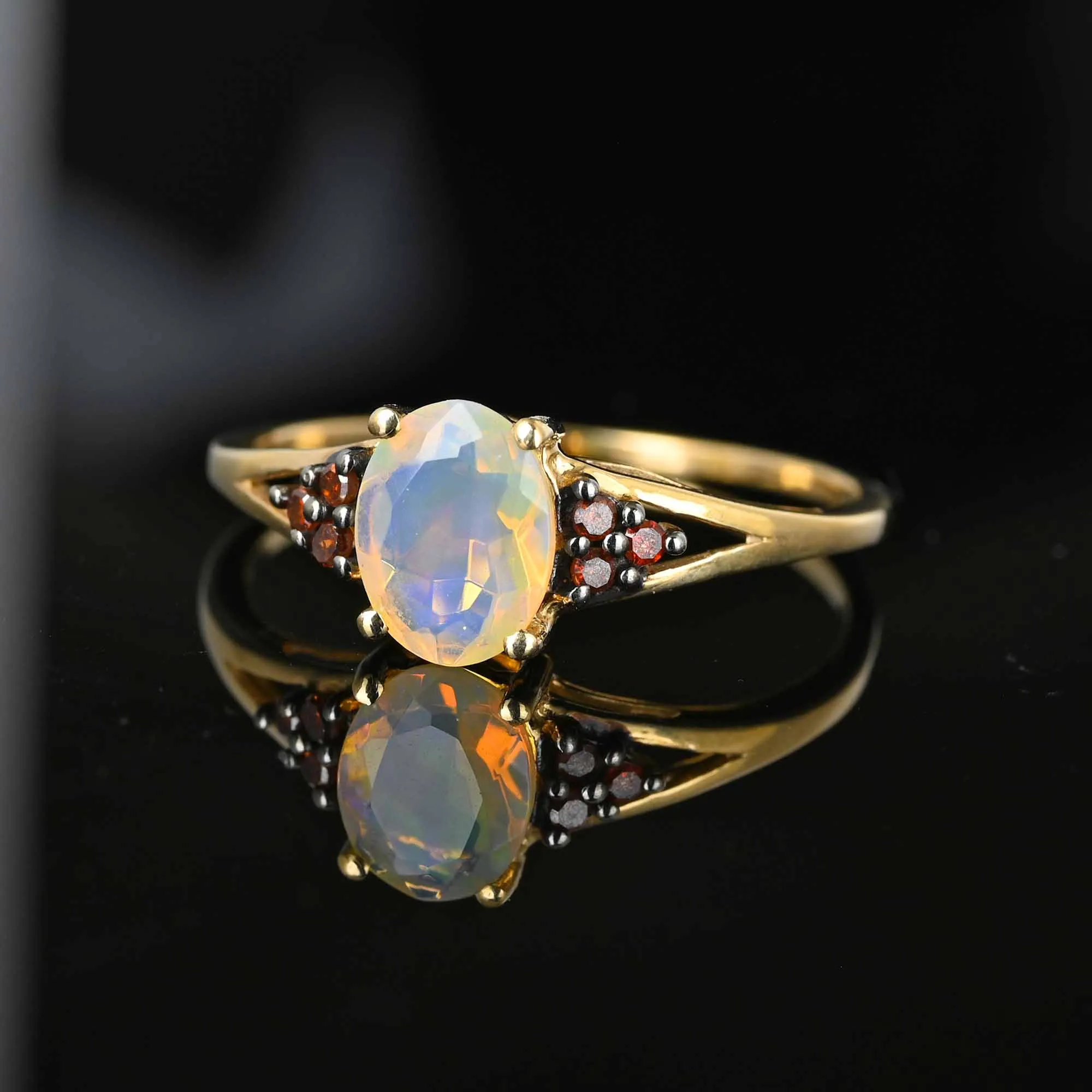 Vintage Red Diamond Jelly Opal Ring in Gold