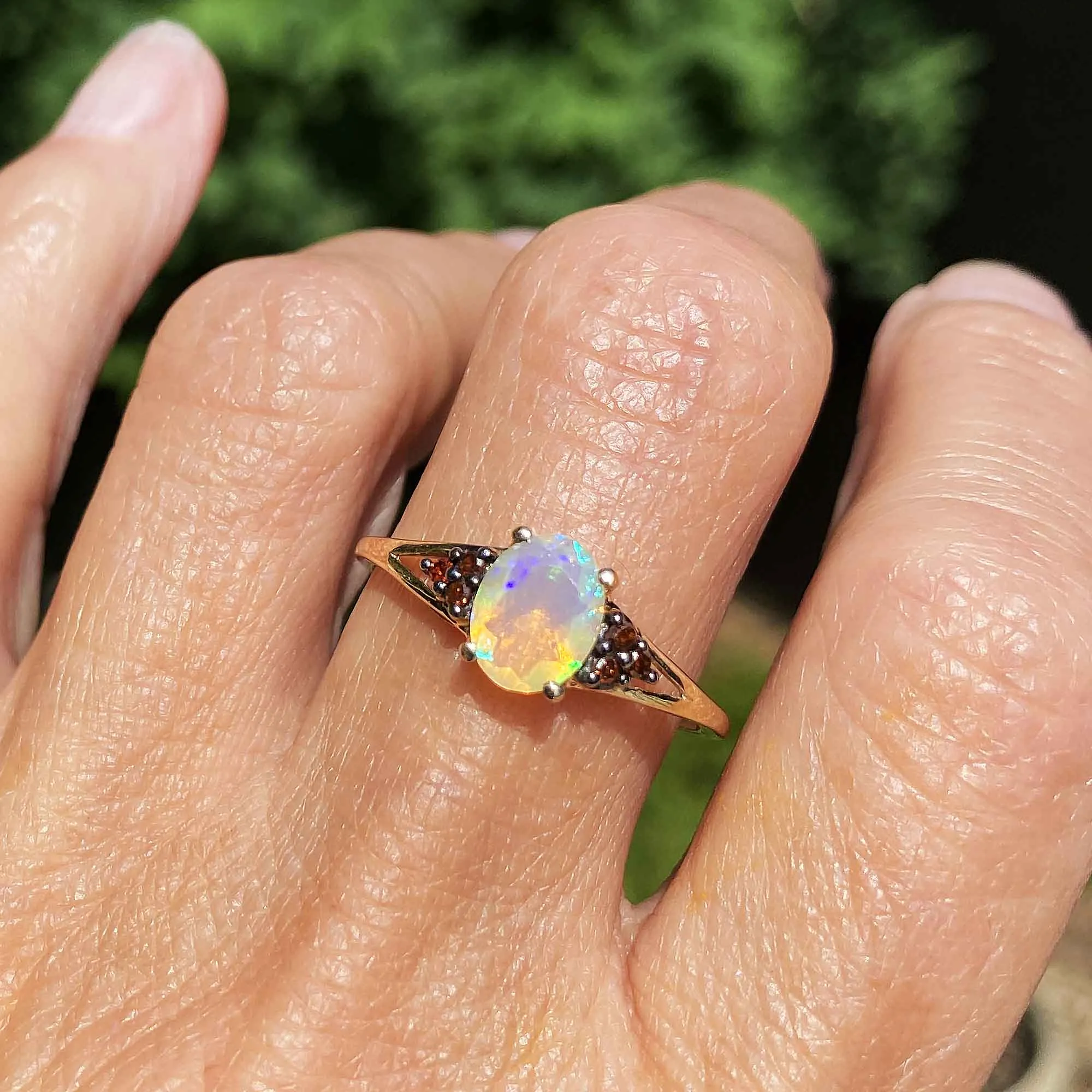 Vintage Red Diamond Jelly Opal Ring in Gold