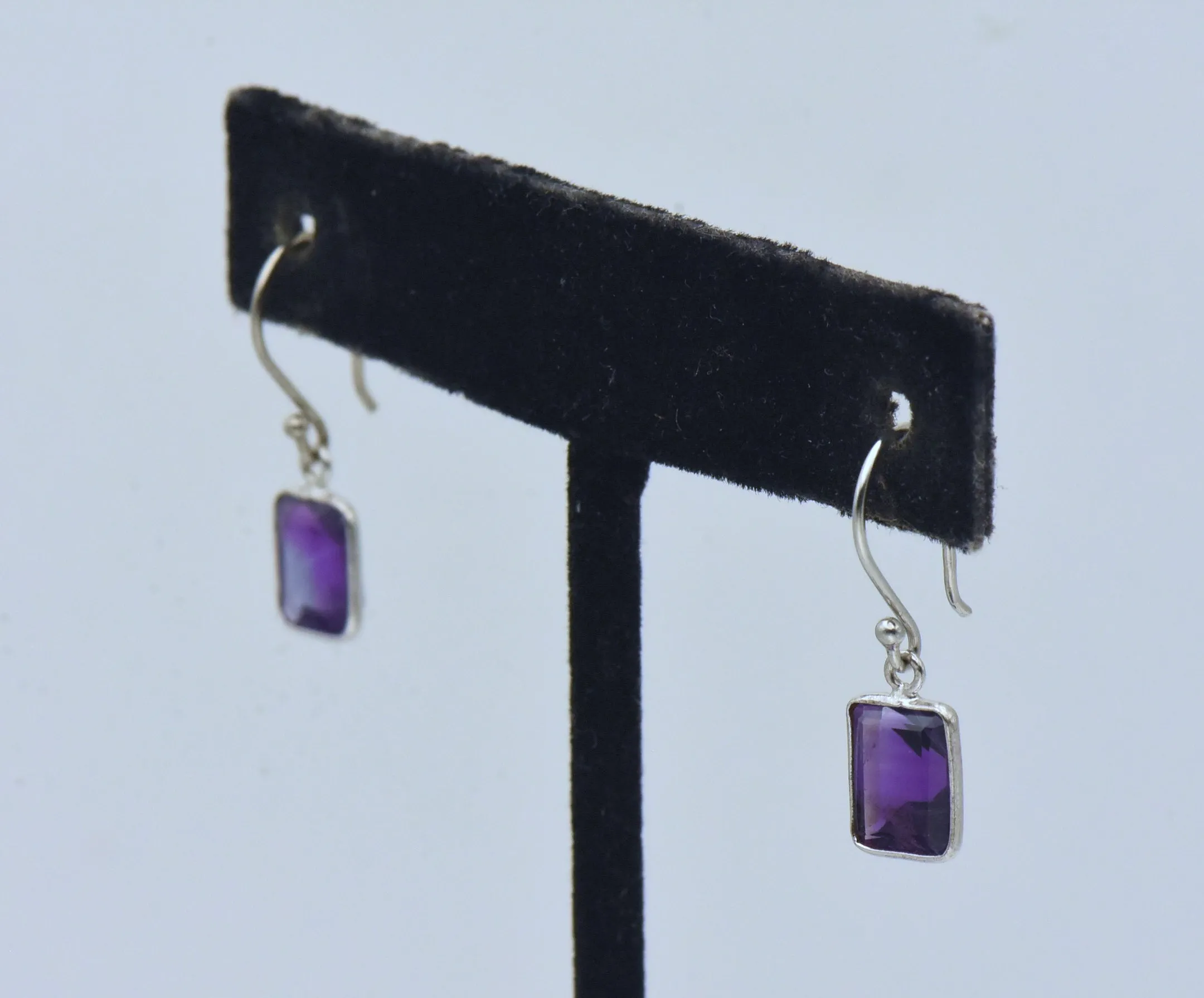 Vintage Sterling Silver Amethyst Dangle Earrings