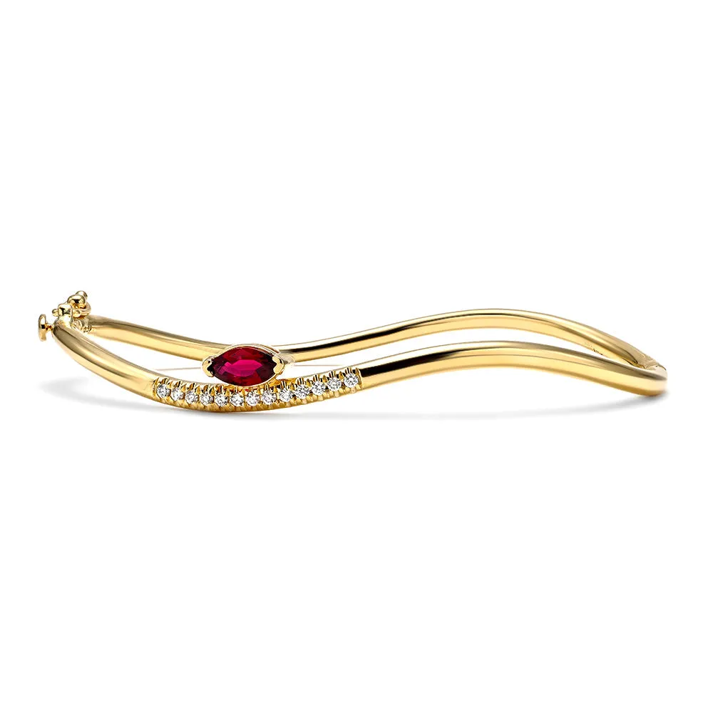 Wave Ruby and Diamond Bangle