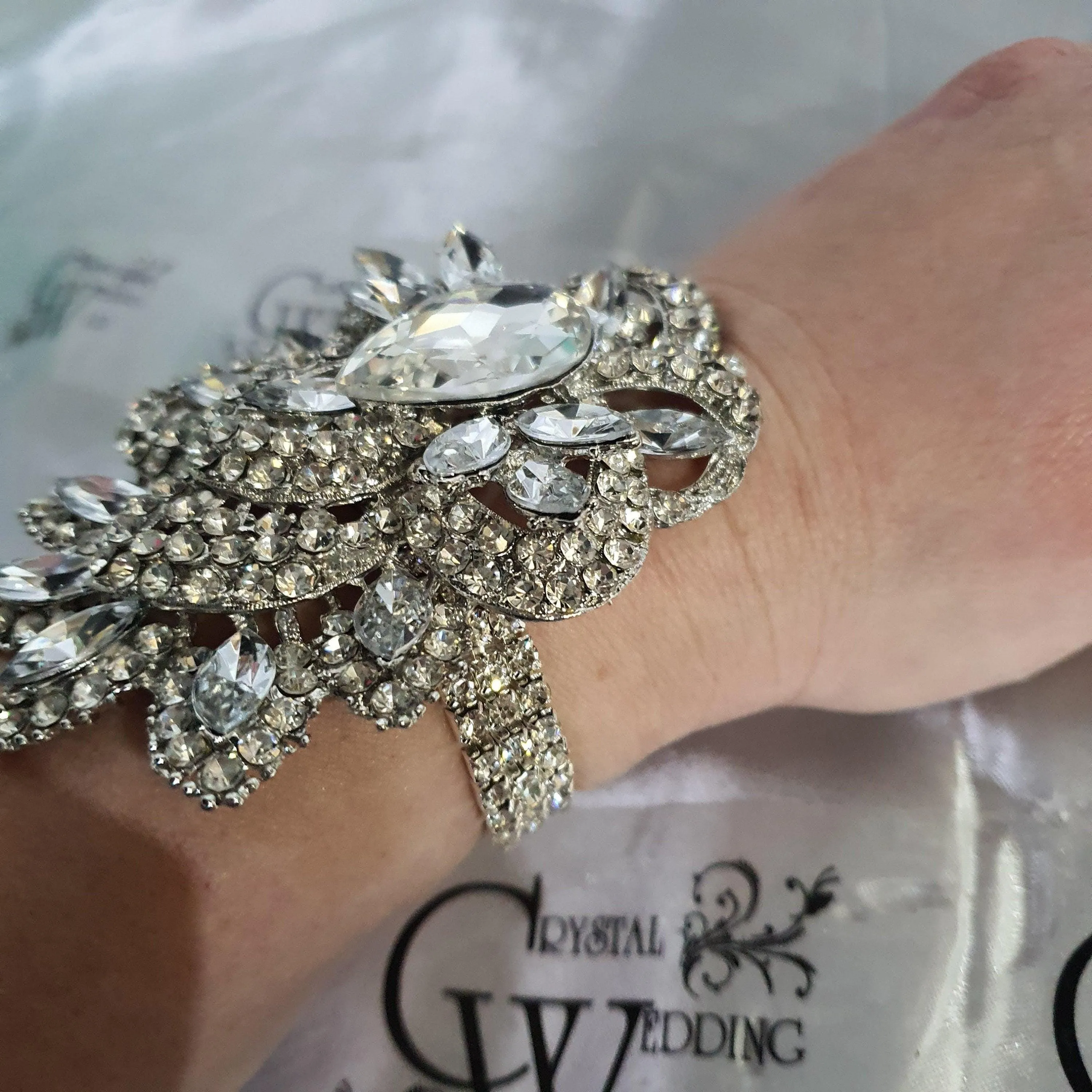 Wedding prom corsage. rhinestone brooch Bracelet Jewellery by Crystal wedding uk