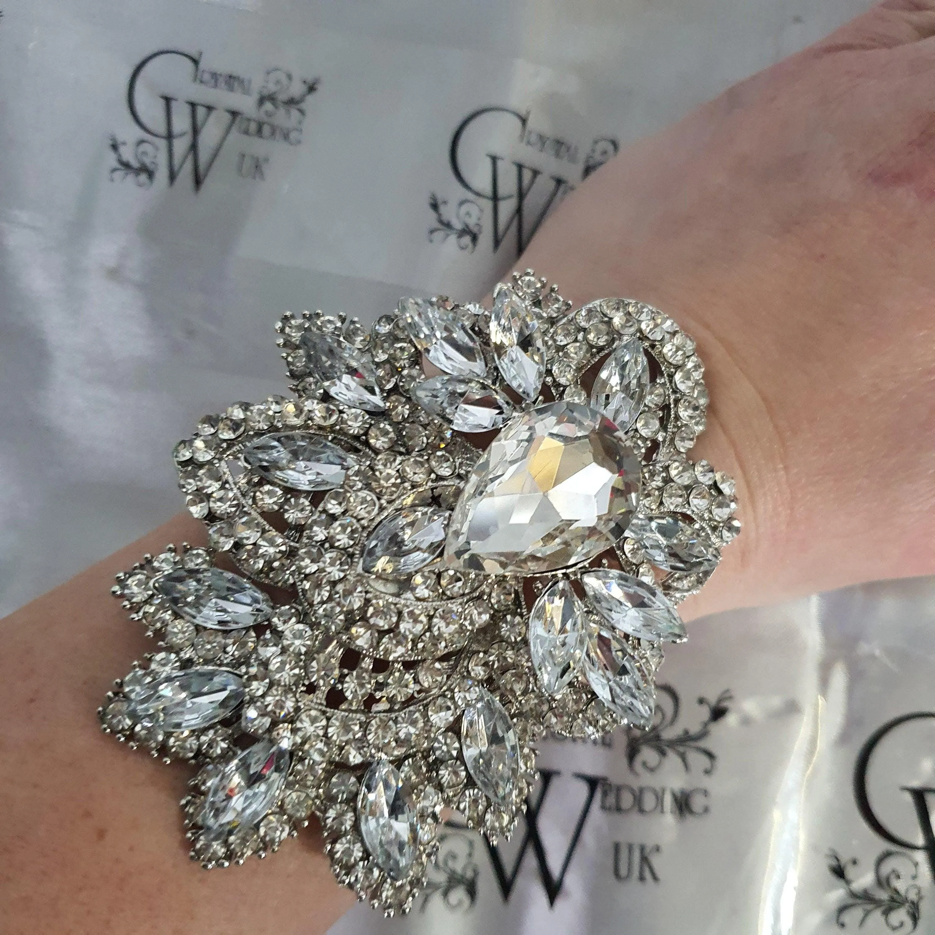 Wedding prom corsage. rhinestone brooch Bracelet Jewellery by Crystal wedding uk