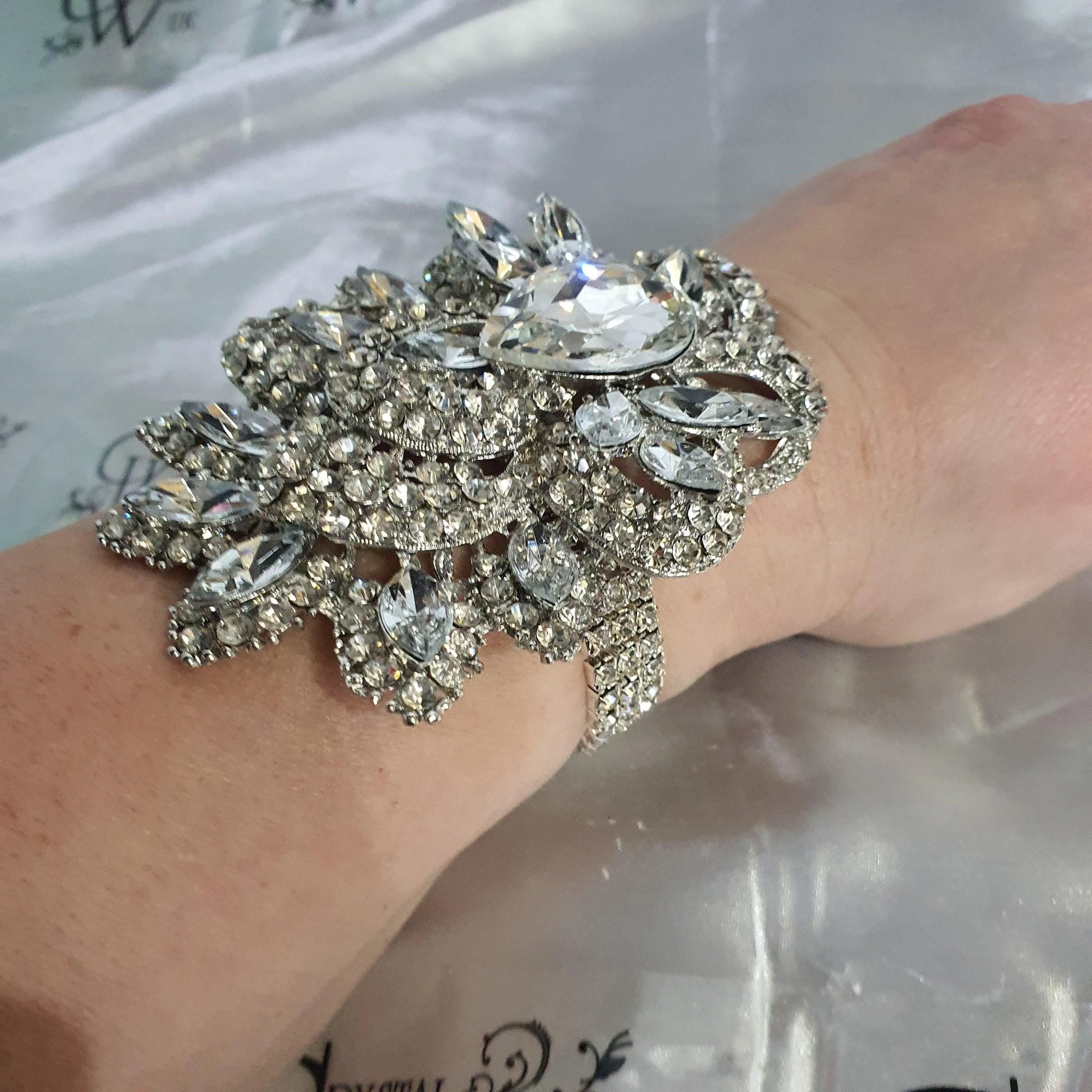 Wedding prom corsage. rhinestone brooch Bracelet Jewellery by Crystal wedding uk