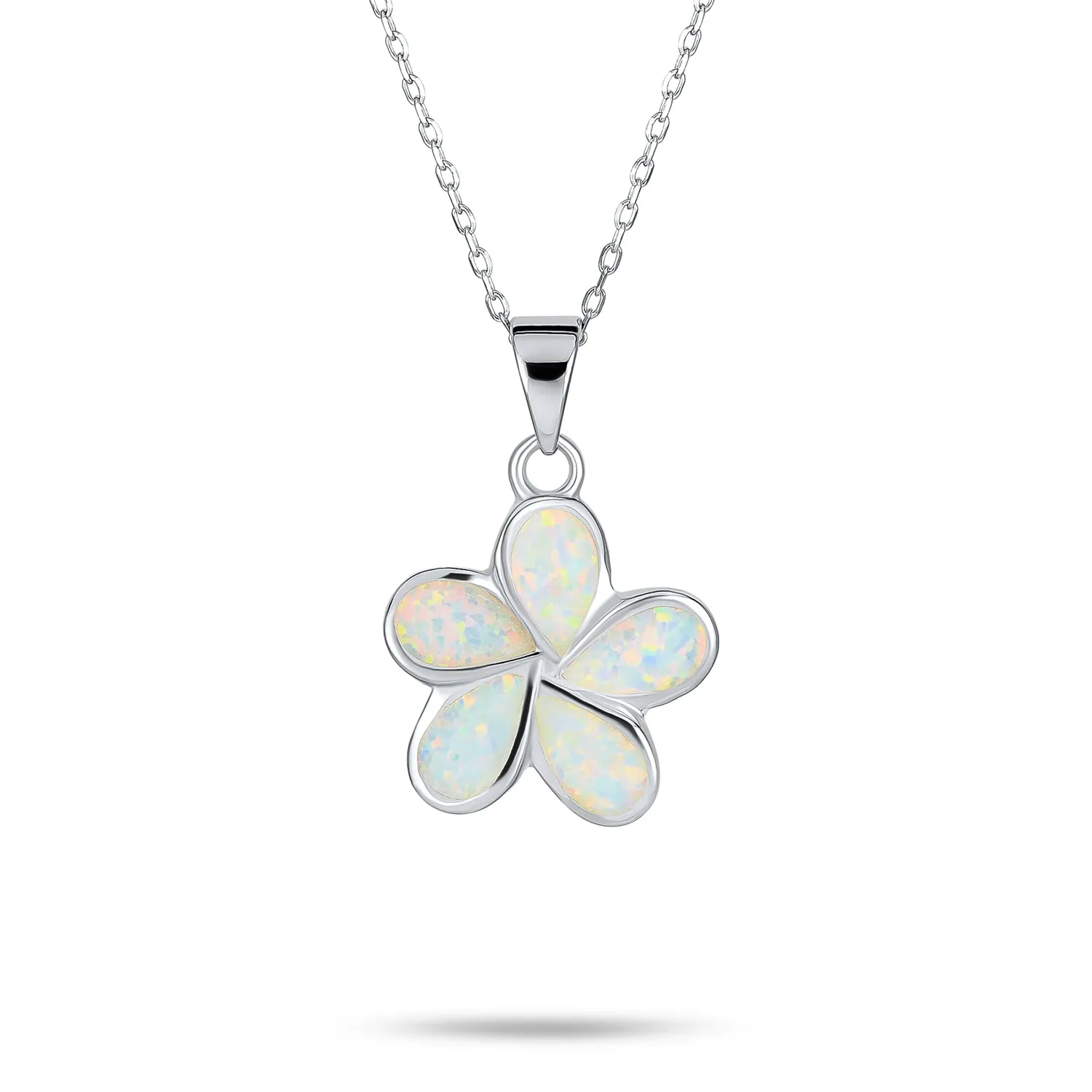 White Opal Hawaiian Flower Pendant Necklace Sterling Silver Birthstone Jewelry