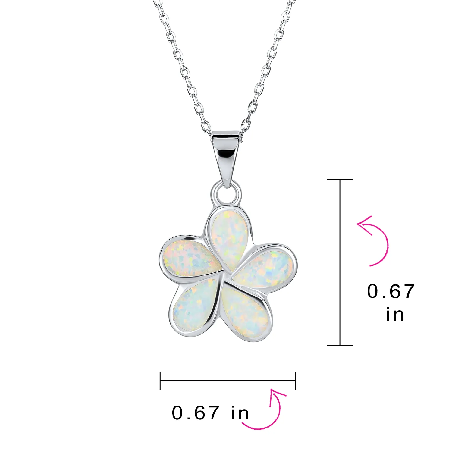 White Opal Hawaiian Flower Pendant Necklace Sterling Silver Birthstone Jewelry