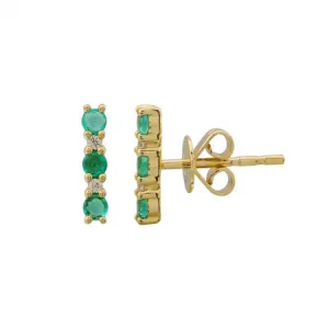 Yellow 14K Diamond & Emerald Bar Earrings