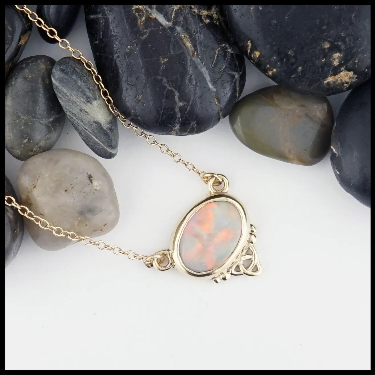 Yellow Gold Trinity Opal Necklace