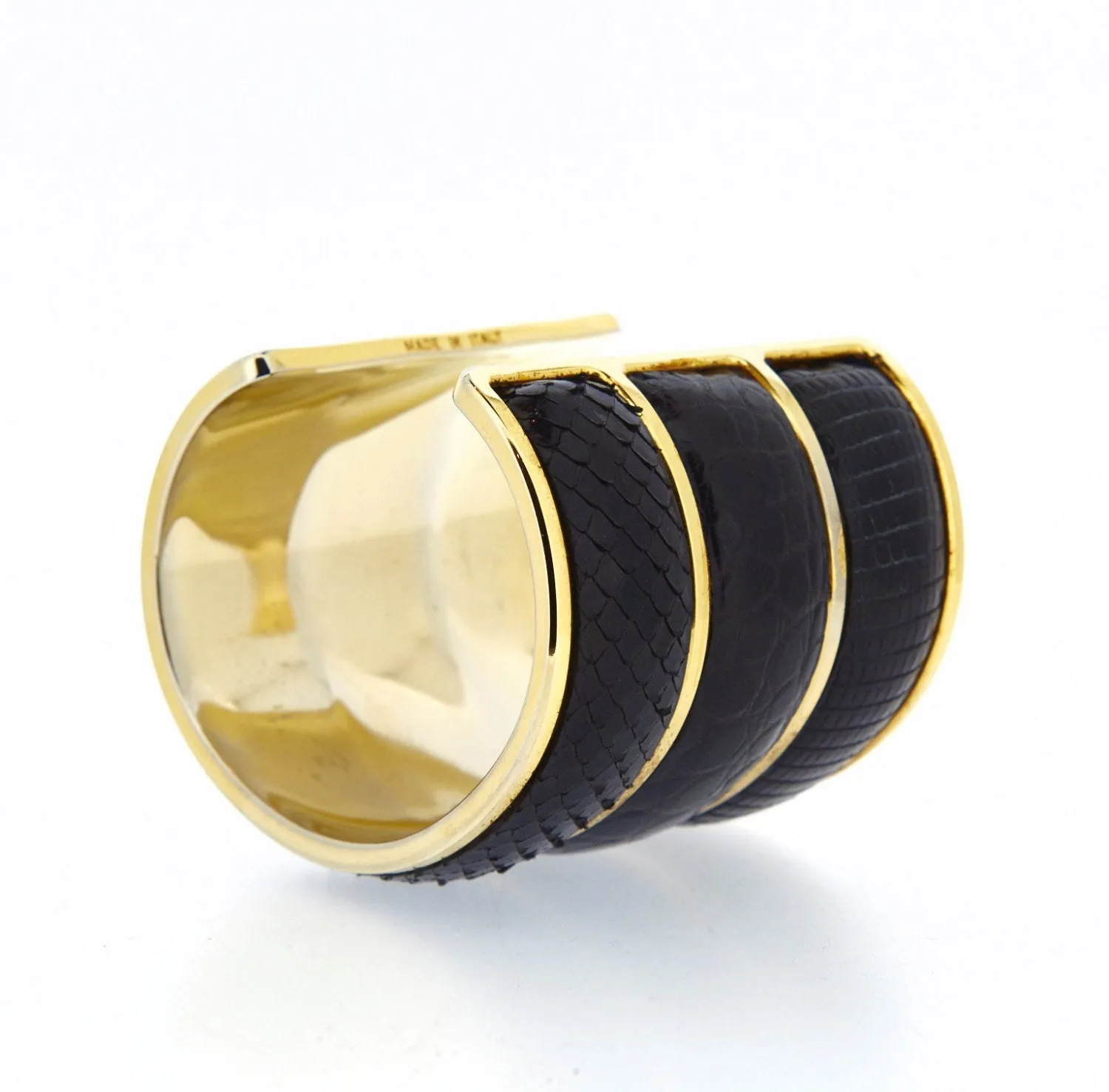 Yves Saint Laurent Cuff Bracelet Black Snakeskin