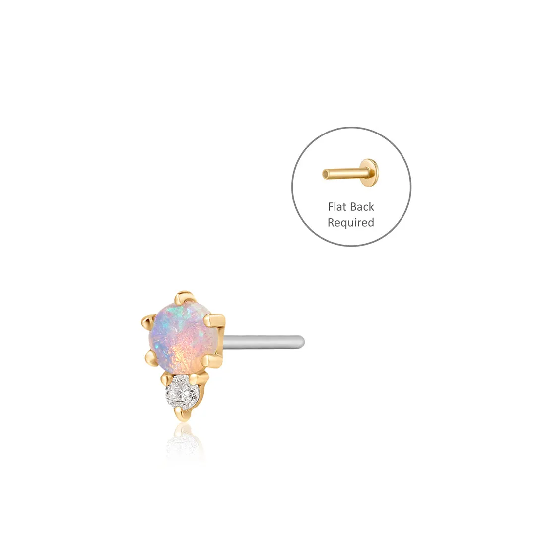 ZENA | Single Opal And Diamond Threadless Flatback Earring