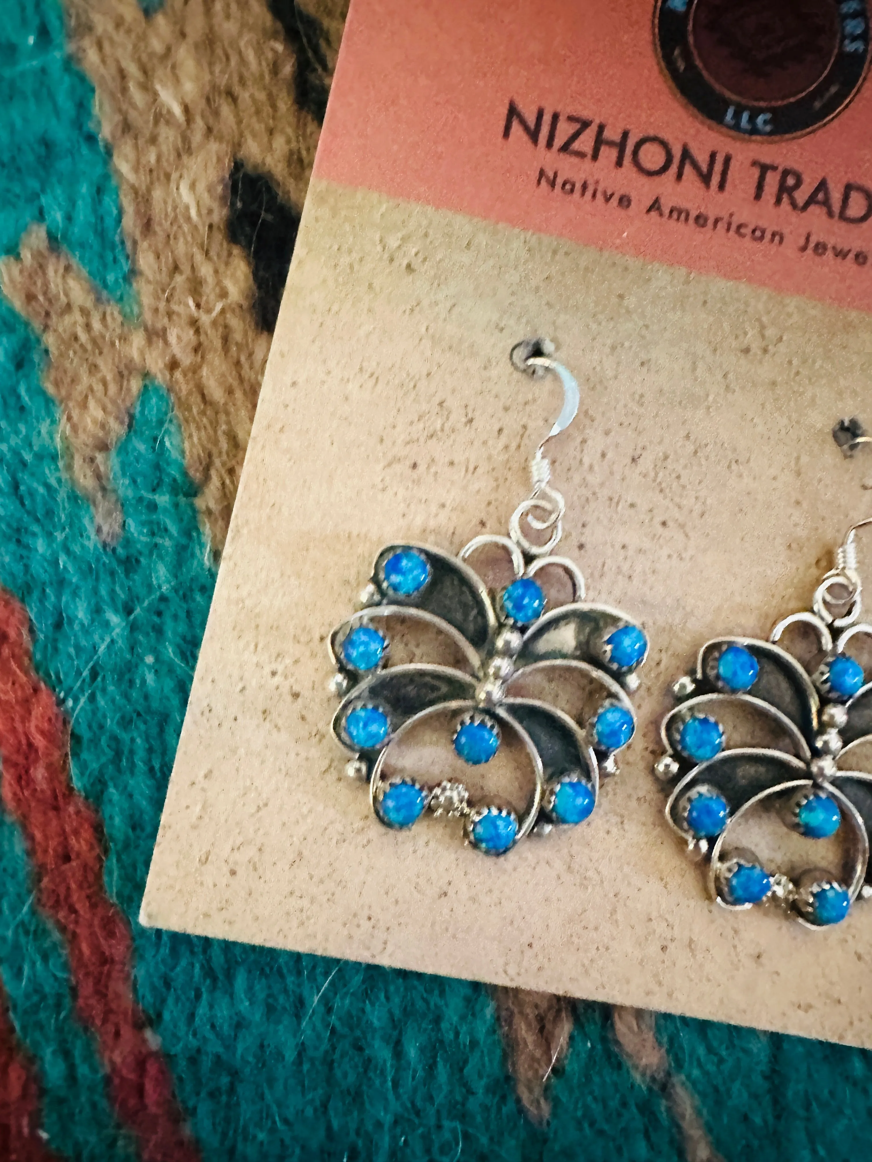 Zuni Blue Opal & Sterling Silver Butterfly Dangle Earrings