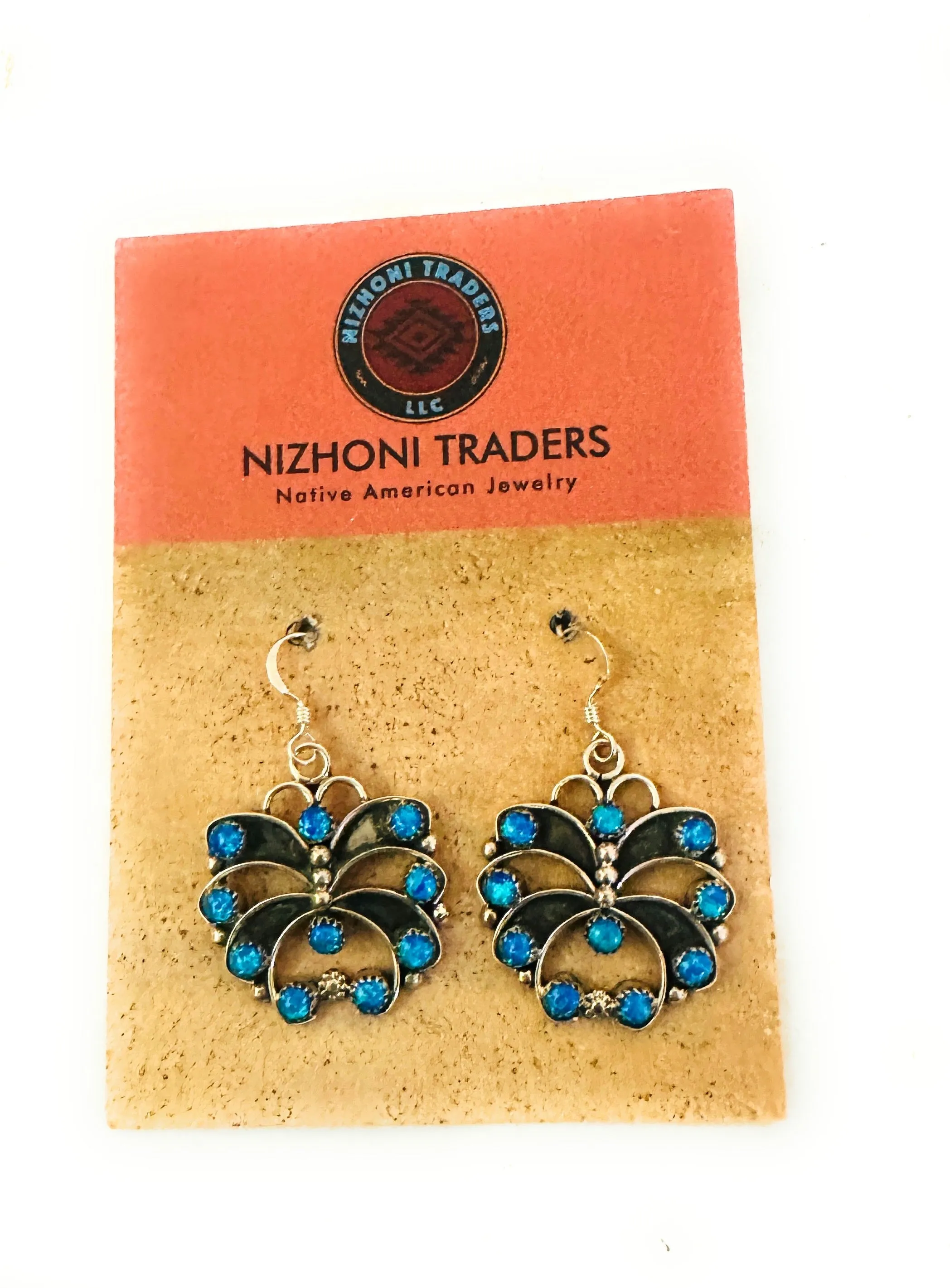 Zuni Blue Opal & Sterling Silver Butterfly Dangle Earrings